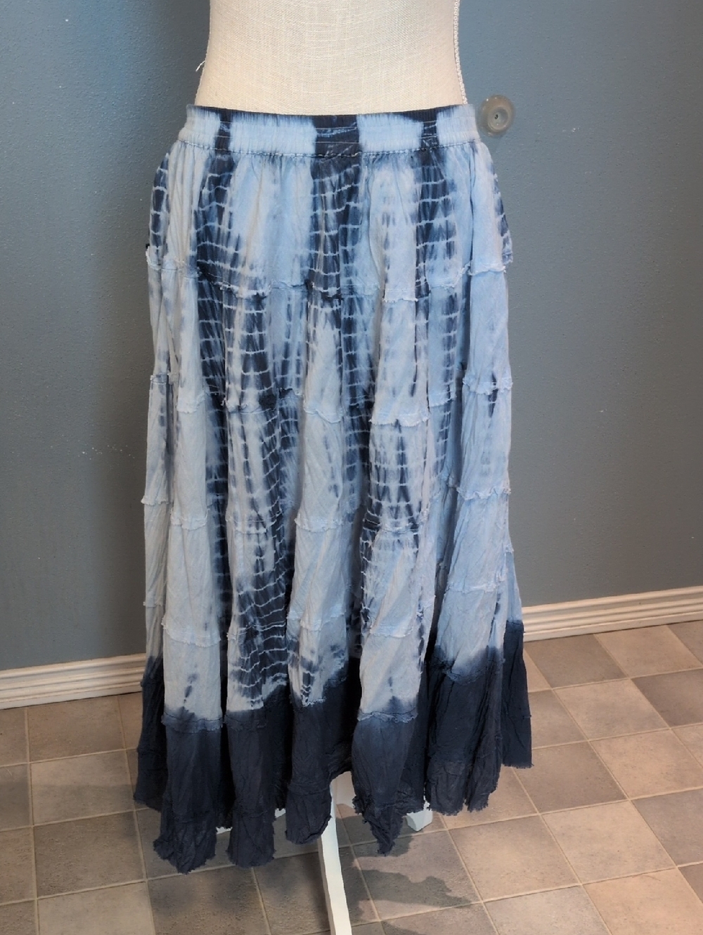 Tantrums Longline Tiered Flowy Maxi Tie-dye 100% Cotton Nautical Coastal Skirt